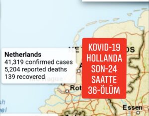 Hollanda’da koronavirüsten ölenlerin sayısı 36 artarak 5 bin 204’e yükseldi